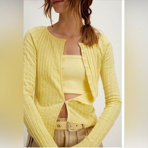 Free People NWT Tilly Long Sleeve Cardi Mellow Yellow Size XS